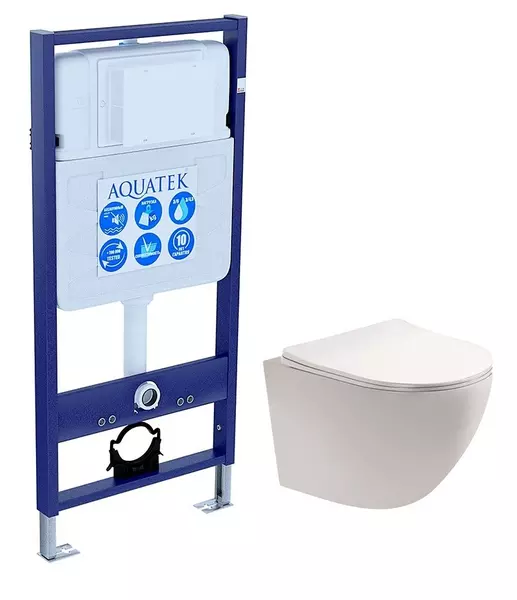 Комплект инсталляция с унитазом и крышкой «Акватек» Set Aquatek Европа cm безободковый белый