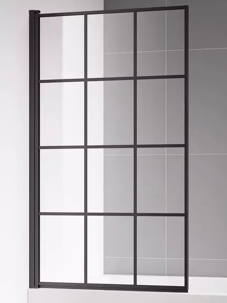 Шторка на ванну стеклянная «AQUAme» 80/140 прозрачная/чёрный матовый левая