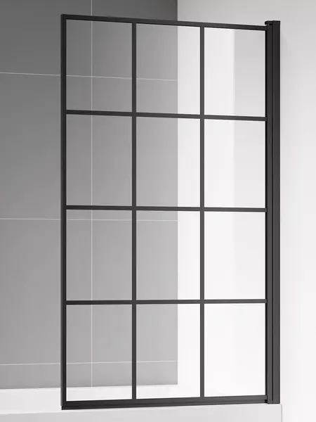 Шторка на ванну стеклянная «AQUAme» 80/140 прозрачная/чёрный матовый правая