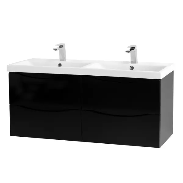 

Тумба с раковиной «Belbagno» Marino 120 с двойной раковиной (120/45 двойная) подвесная Nero Lucido
