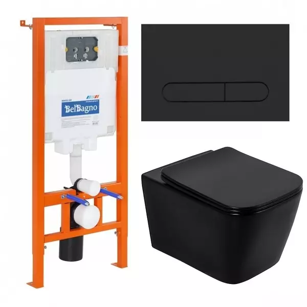 

Комплект инсталляция с унитазом, крышкой и кнопкой смыва «Belbagno» Ardente-C BB3202CHR-MB/BB3202SC-MB/BB002-80/BB007-PR-NERO.M безободковый черный