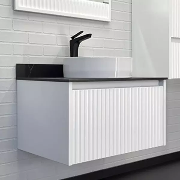 

Тумба с раковиной «Comforty» Марсель 75 (9110) подвесная белый матовый столешница чёрный мрамор