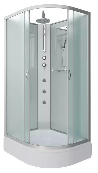 

Душевая кабина «Niagara» NG-33294-14LBKTG 120/90 средний поддон матовая/серебро без крыши с гидромассажем левая
