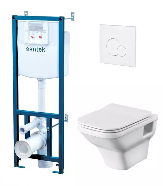 Комплект инсталляция с унитазом крышкой и кнопкой смыва Santek Лайн 1WH501750 безободковый белый 27590₽