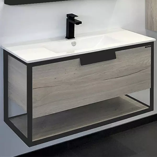

Тумба с раковиной «Comforty» Бонн 90 (Quadro 90) подвесная дуб дымчатый/графит