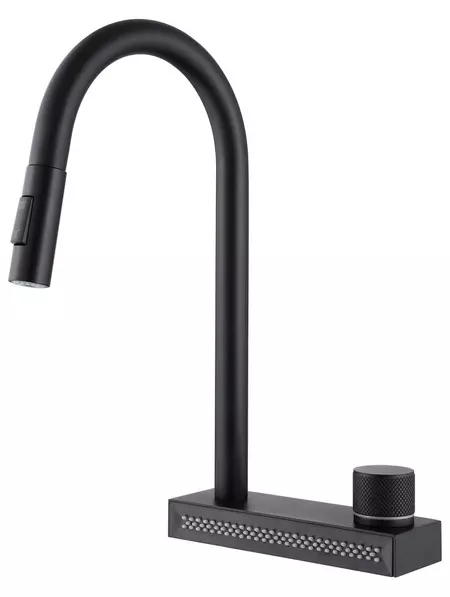 

Смеситель для кухонной мойки «Abber» Wasser Kreis AF8114B с выдвижным изливом чёрный матовый