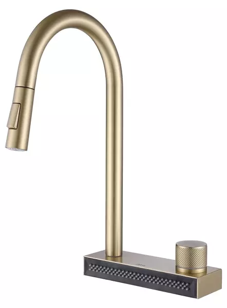 

Смеситель для кухонной мойки «Abber» Wasser Kreis AF8114G с выдвижным изливом матовое золото