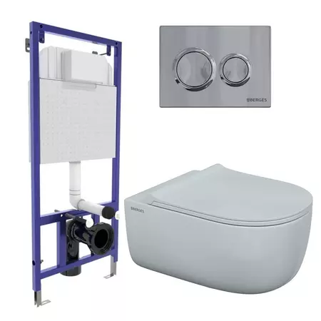 

Комплект инсталляция с унитазом, крышкой и кнопкой смыва «Berges Wasserhaus» 043302 Novum525/EGO XL Rimless/Okus Slim SO/кнопка O3 безободковый белый