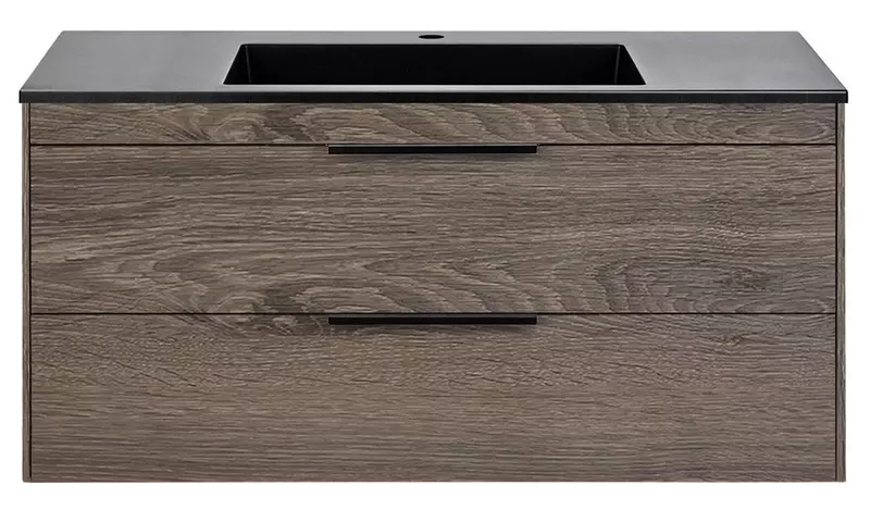 

Тумба с раковиной «Vincea» Chiara 2D 100 (100/48 черная) подвесная тёмный дуб