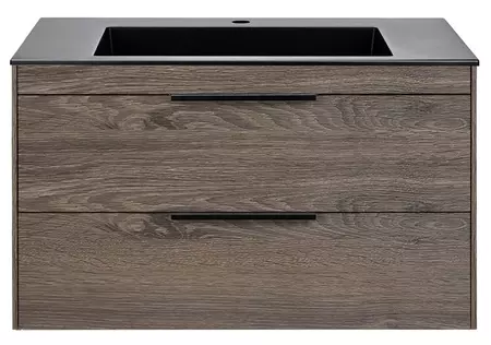 

Тумба с раковиной «Vincea» Chiara 2D 80 (80/48 чёрная) подвесная тёмный дуб