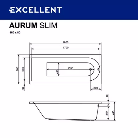 Аэромассажная ванна акриловая «Actima» Aurum Slim 180/80 Aero с каркасом с сифоном белая/хром