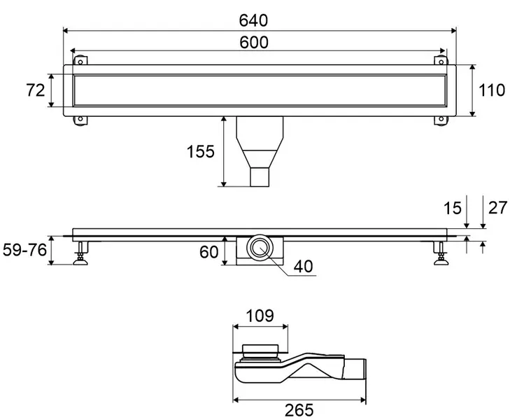 Душевой лоток «Excellent» Stilio 60 см INEX.1515.600.R.SNP боковой выпуск хром