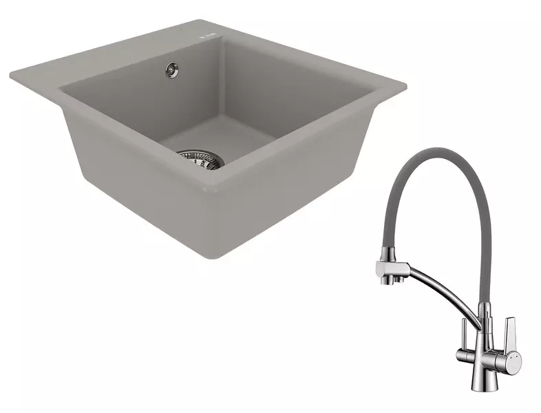 

Мойка для кухни «Lemark» Hanka 450 и смеситель 9910009-LM3071C-Gray искусственный камень серый