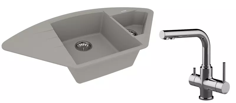 

Мойка для кухни «Lemark» Irkana 980 и смеситель 9910045-LM3061C искусственный камень серый/хром