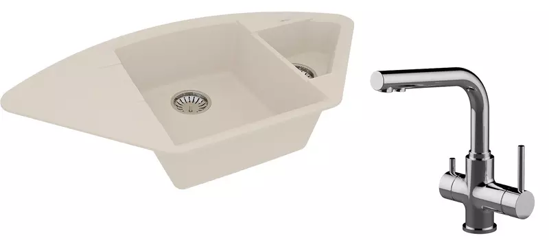 

Мойка для кухни «Lemark» Irkana 980 и смеситель 9910048-LM3061C искусственный камень шампань/хром