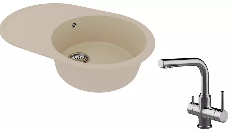 

Мойка для кухни «Lemark» Lacha 760 и смеситель 9910056-LM3061C искусственный камень бежевый/хром