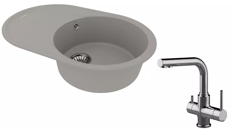 

Мойка для кухни «Lemark» Lacha 760 и смеситель 9910057-LM3061C искусственный камень серый/хром