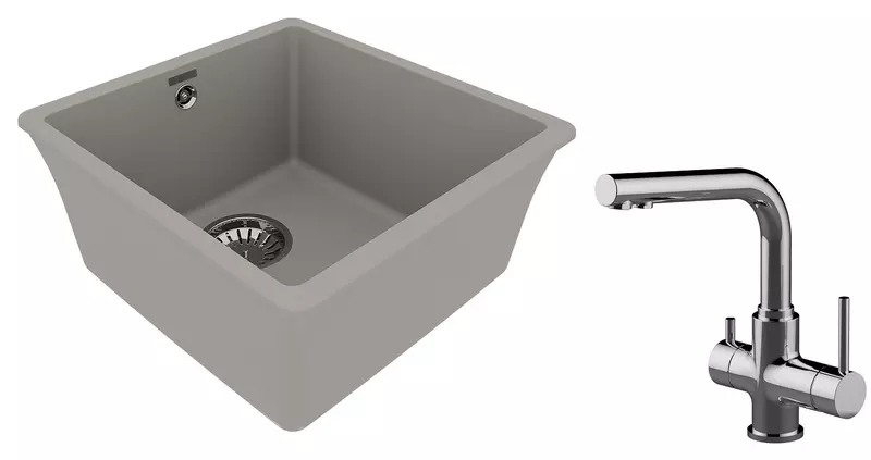 

Мойка для кухни «Lemark» Sinara 400-U и смеситель 9910063-LM3061C искусственный камень серый/хром