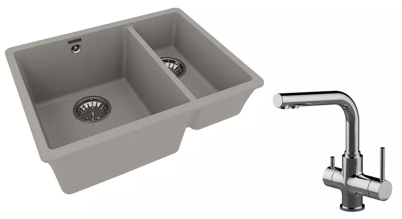 

Мойка для кухни «Lemark» Sinara 550.2-U и смеситель 9910081-LM3061C искусственный камень серый/хром