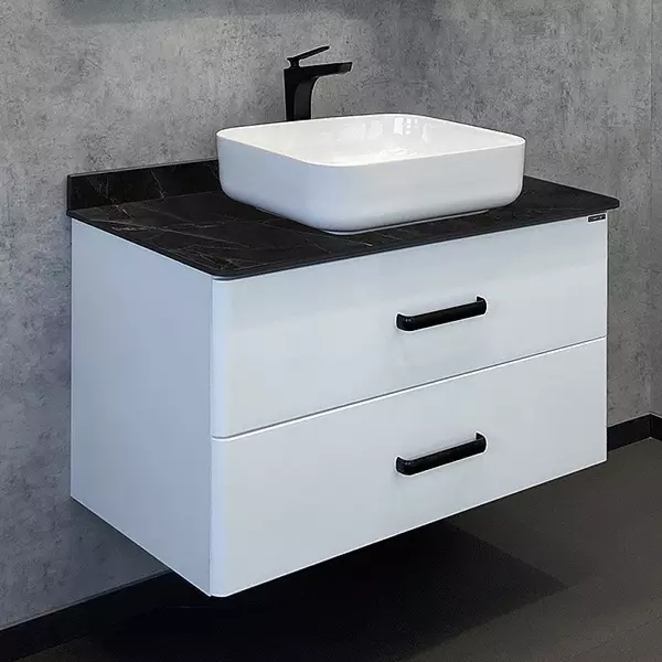 

Тумба с раковиной «Comforty» Амстердам 95 (Comforty T-Y9378) подвесная белый глянец столешница под мрамор Калакатта Блэк