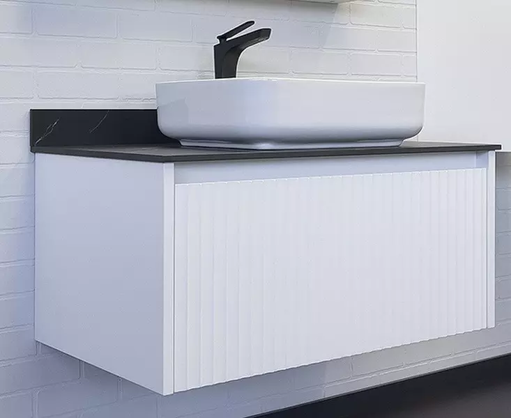 

Тумба с раковиной «Comforty» Марсель 90 (Comforty T-Y9378) подвесная белый матовый столешница под мрамор Калакатта Блэк