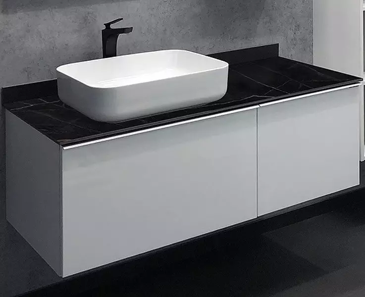 

Тумба с раковиной «Comforty» Милан 120 (Comforty T-Y9378) подвесная белый глянец левая столешница под мрамор Калакатта Блэк