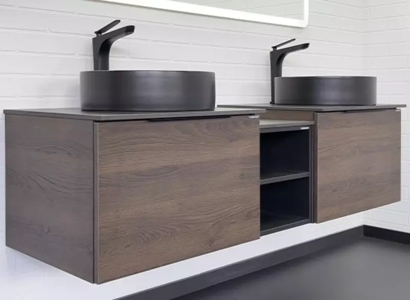 

Тумба с раковиной «Comforty» Портленд 150 (9110MB 40/40) подвесная дуб шоколадно-коричневый столешница мрамор Калакатта Блэк