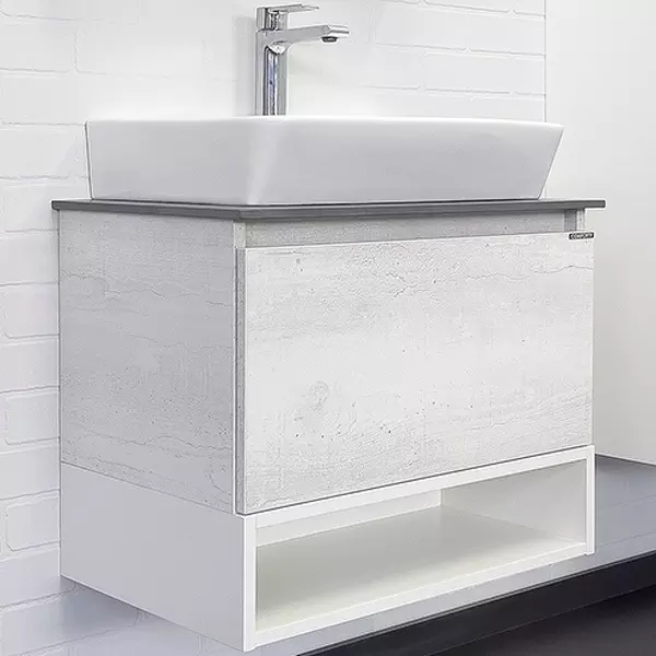 

Тумба с раковиной «Comforty» Прага 60 (9055RA-50) подвесная дуб белый/белая столешница графит