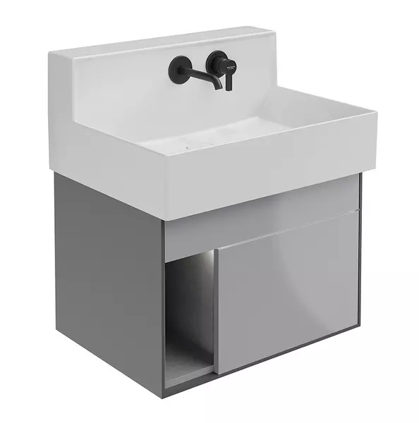

Тумба с раковиной «Kerama Marazzi» Logica M 65 (Logica M 65) подвесная светло-серый глянцевый/стальной серый правая