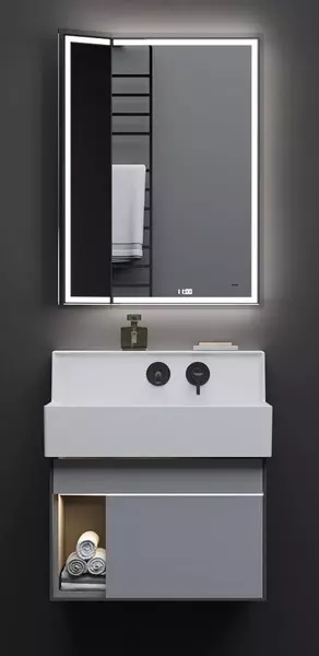 

Мебель для ванной подвесная «Kerama Marazzi» Logica M 65 светло-серый глянцевый/стальной серый
