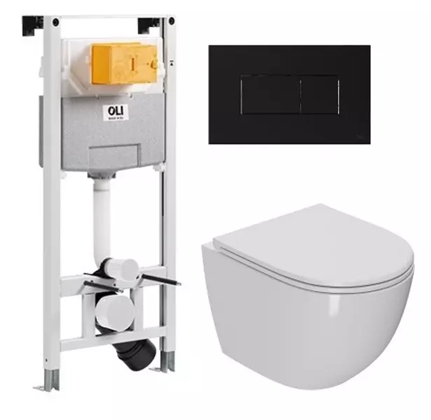 

Комплект инсталляция с унитазом, крышкой и кнопкой смыва «Point» 879235pKA03+PN41041 (OLI 120 Eco pneumatic/унитаз Афина/клавиша Karisma черная) безободковый белый