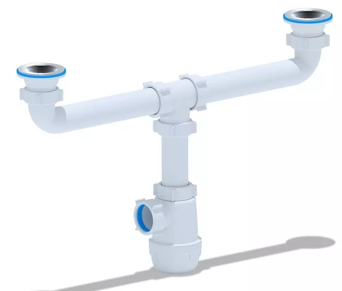 

Сифон для кухонной мойки на две чаши «АНИпласт» "Грот"A3000 1 1/2"* 40 нержавеющая сталь