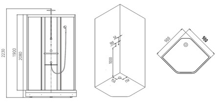 Душевая кабина «SSWW» W0913H 90/90 низкий поддон прозрачная/белая без крыши