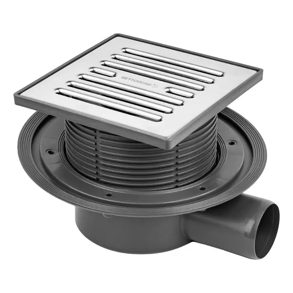 Трап для душа «Bettoserb» Superior Quadro 150х150 с мульти-сифоном 14702509 боковой выпуск хром