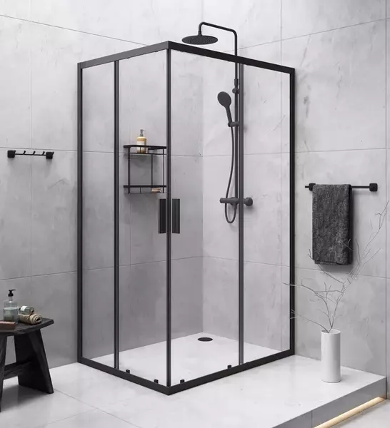 

Душевой угол-ограждение с душевой системой с термостатом и аксессуарами «Am.Pm» Gem S WK93ES 120/90 прозрачный/чёрный без поддона универсальный