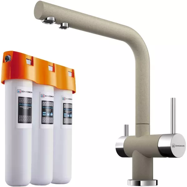 

Смеситель для кухни с подключением к фильтру «Omoikiri» Nagano P-SA+Pure drop Lite бежевый