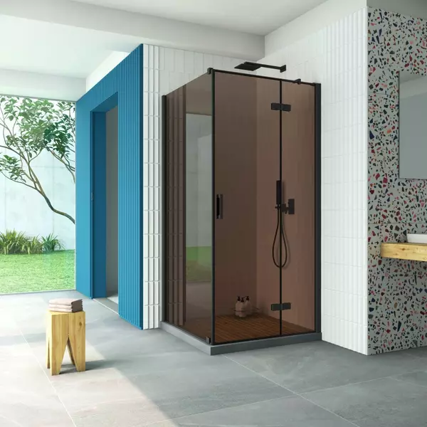Душевой угол-ограждение «Vegas Glass» AFP-Fis Retta 120/110 бронза/чёрный матовый без поддона правый