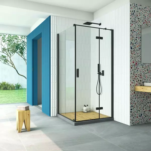 Душевой угол-ограждение «Vegas Glass» AFP-Fis Retta  120/120 прозрачный/чёрный матовый без поддона правый