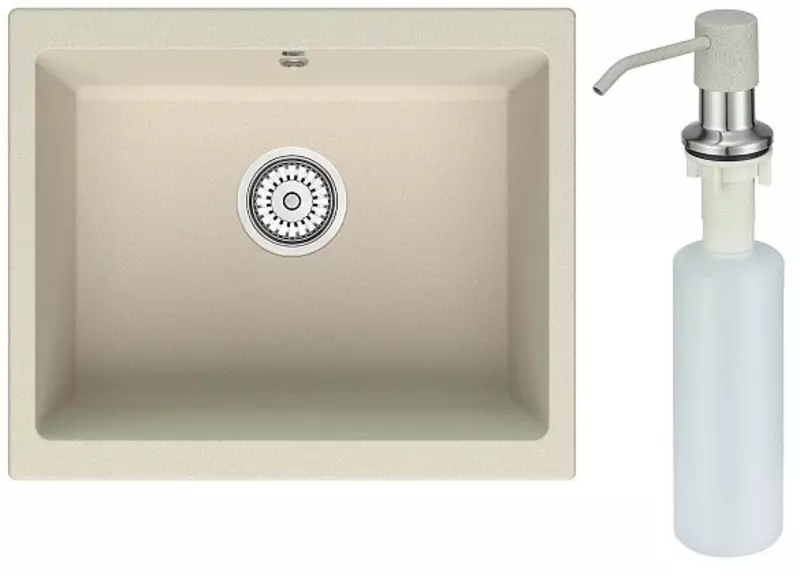 Мойка для кухни Point Сидли 5546 PN300732BG с дозатором искусственный камень светло-бежевый 14969₽