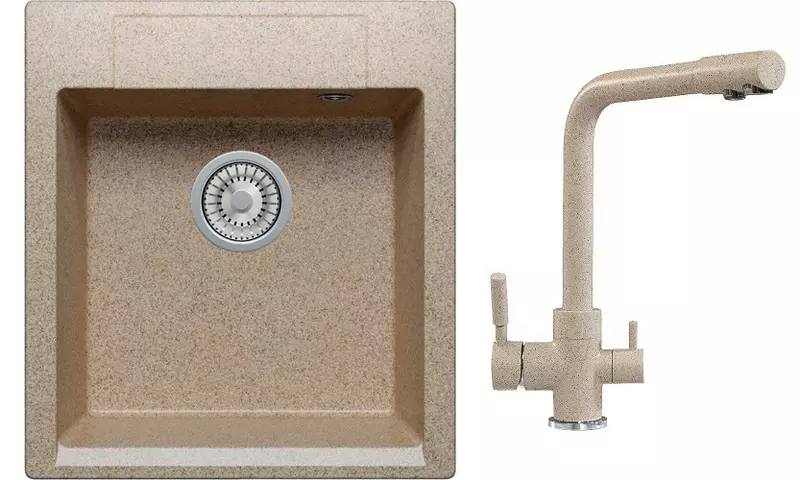 

Мойка для кухни «Polygran» Argo 460 46/51 444706-627536 и смеситель Высокий Дуо искусственный камень песочный