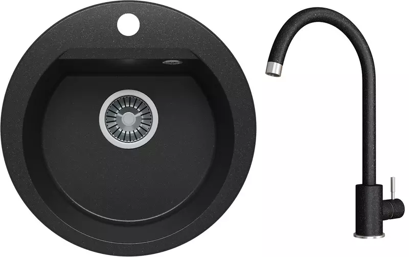 

Мойка для кухни «Polygran» Atol 460 46/46 678897-848986 и смеситель Альтаир искусственный камень черная