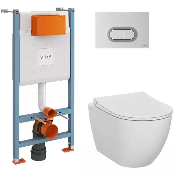 Комплект инсталляция с унитазом, крышкой и кнопкой смыва «Vitra» Mia 9856B003-7200 безободковый белый