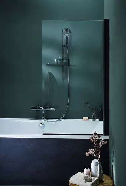 Шторка на ванну стеклянная «Jacob Delafon» Struktura 80/140 прозрачная/чёрная универсальная