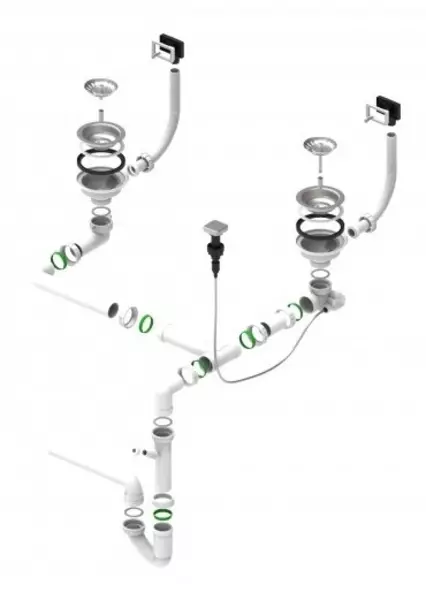 Сифон для кухонной мойки на две чаши «Alveus» 114-PP-114-POPUP хром