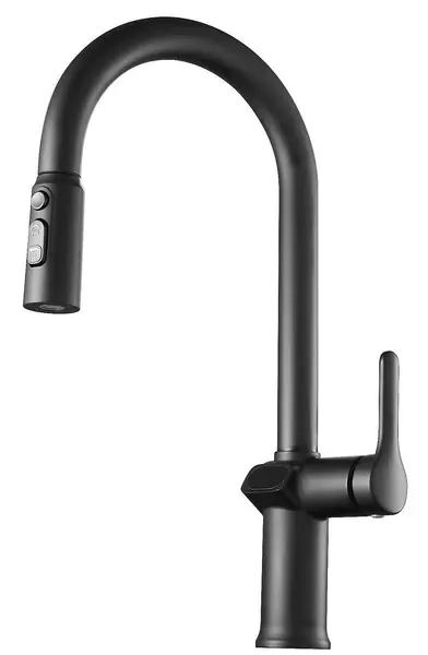 

Смеситель для кухонной мойки «ESKO» Kitchen KT15BlackLED с выдвижным изливом чёрный матовый