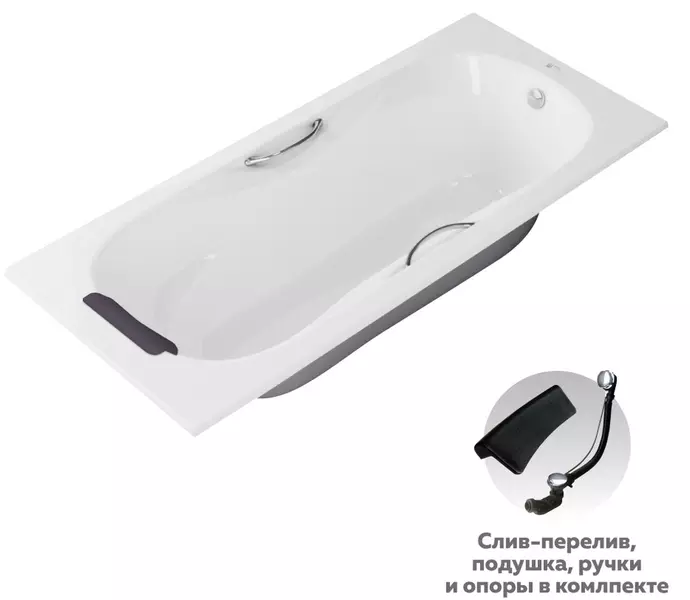 

Ванна чугунная «Owl 1975» Bjorn 170/75 с подголовником с ножками с сифоном с ручками белая