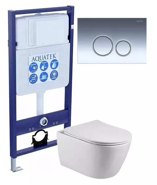 Комплект инсталляция с унитазом, крышкой и кнопкой смыва «Акватек» Set Aquatek Бетта KDI18 безободковый
