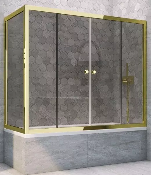 

Шторка на ванну стеклянная «Vegas Glass» Z2V+ZVF Tur Novo 150/75 графит/золото глянцевое универсальная