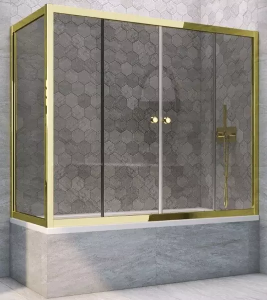 

Шторка на ванну стеклянная «Vegas Glass» Z2V+ZVF Tur Novo 150/80 графит/золото глянцевое универсальная
