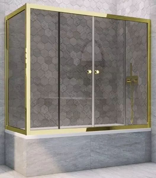 

Шторка на ванну стеклянная «Vegas Glass» Z2V+ZVF Tur Novo 150/85 графит/золото глянцевое универсальная